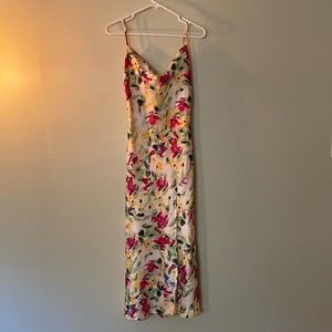 Paper Hearts Floral Silk Like Satin Slip Midi Dress